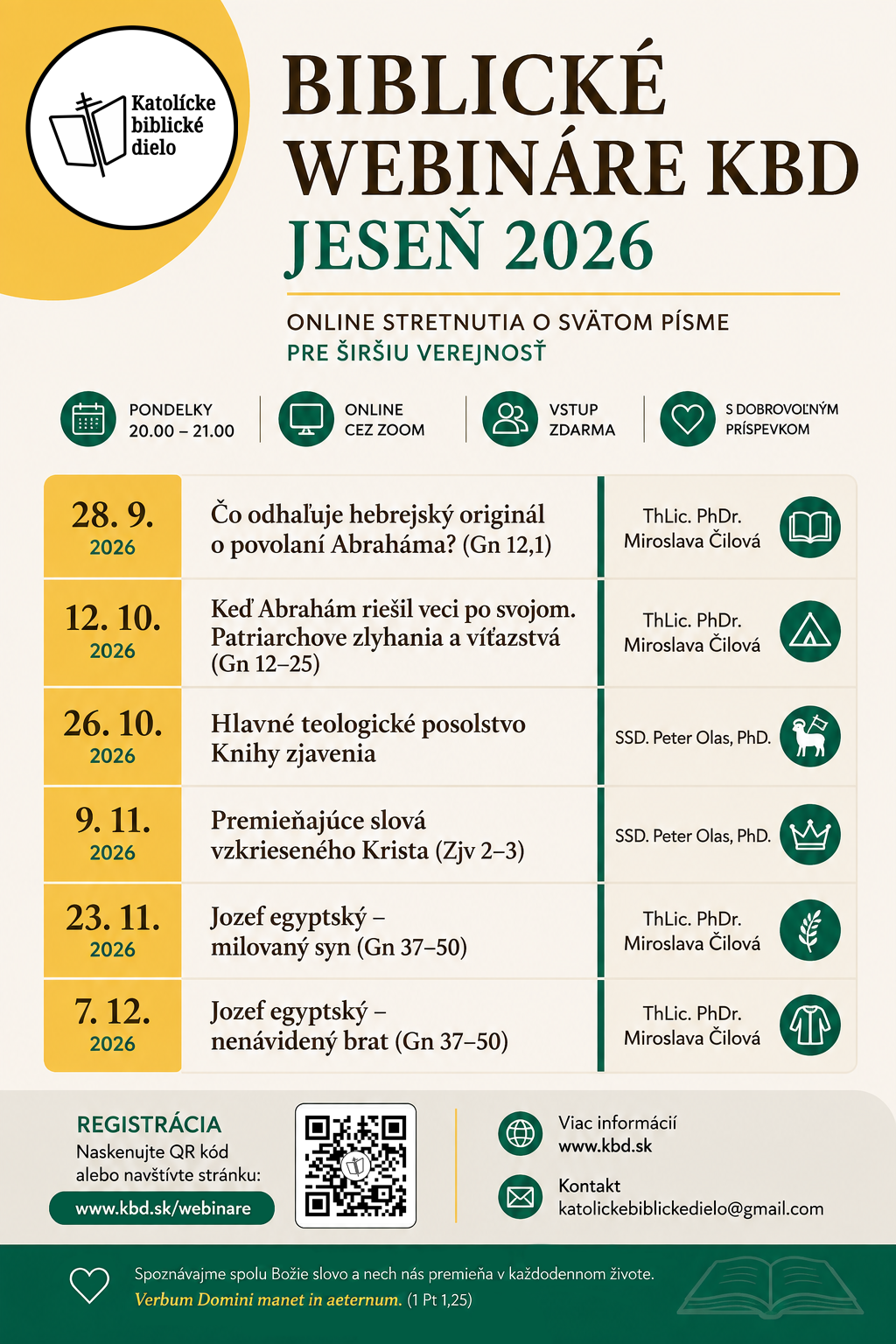 Biblické pondelky KBD – jeseň 2026